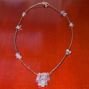 Beaded Amethyst and Silver tone Necklace